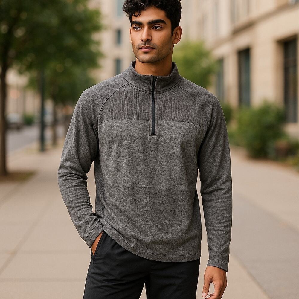All In Motion Athletic Shirt 1/4 Zip Pullover Mens XXL Gray 2-Tone A-0077 Sporty